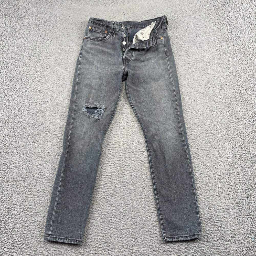 Levi's 501 Jeans Womens 26 Gray Skinny High Rise Distressed Frayed Hem Stretch